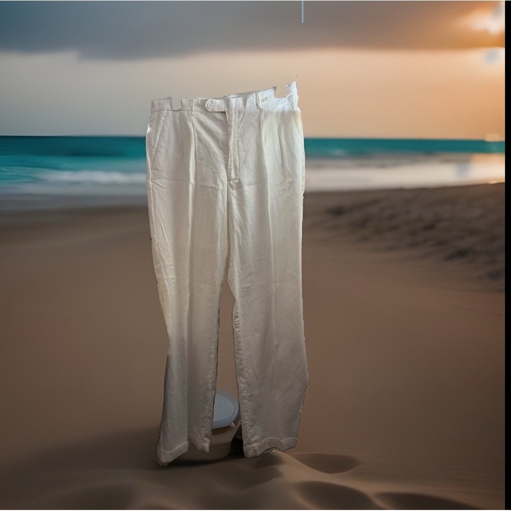 Jordan Craig Pants Mens 36x34 White/beige Linen Dress Pleated Lightweight Breath